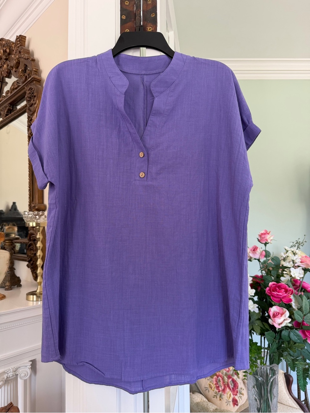 Casual Purple Split-Neck Women’s Top